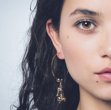 Indlæs billede til gallerivisning Big Gold Planets, Kinz Kanaan gold plated earrings. Big hoops. Cubic zirconias gold hoops earing