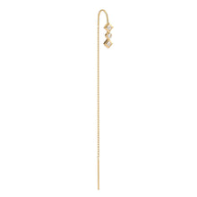Load image into Gallery viewer, Zalora chain gold plated earring. 925 sterling silver plated with 14-karat gold. backside chain and 3 in linbe cubic zirconias on the front. From the Kinz Kanaan Summer Tribute 2017. Danish Arabic jewellery design. Ornamental minimalistic design.