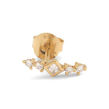 Load image into Gallery viewer, Shooting Star Gold Plated Earring. 925 sterling silver plated with 14-karat gold set with five cubic zirconias. From the Kinz Kanaan Rhytm collection.