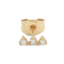 Load image into Gallery viewer, Three stars 14-karat gold plated 925 sterling silver earring with three cubic zirconias. From the Kinz Kanaan Rhytm collection. 
